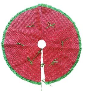Handmade Homemade Christmas Tree Skirt Red‎ Green White Green Bows